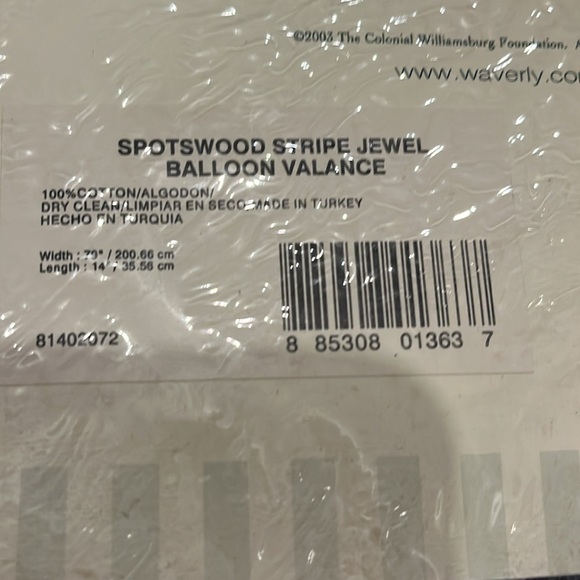 Waverly Williamsburg spotswood stripe jewel balloon valance 79”width x 14”length - Picture 3 of 6